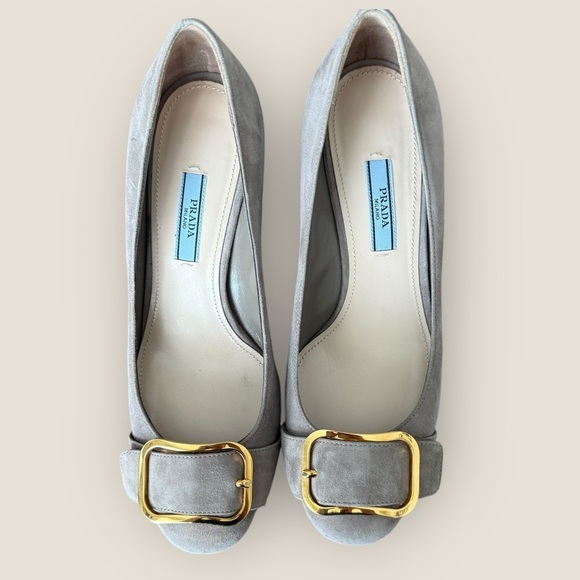 AUTHENTIC Prada | Vintage Gold Hardware Suede Pumps | Size 38 - Picture 2 of 13